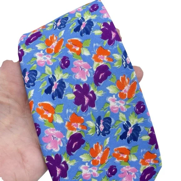 Lauren Ralph Lauren Silk Tie OS Blue Pink Multi - Picture 2 of 13